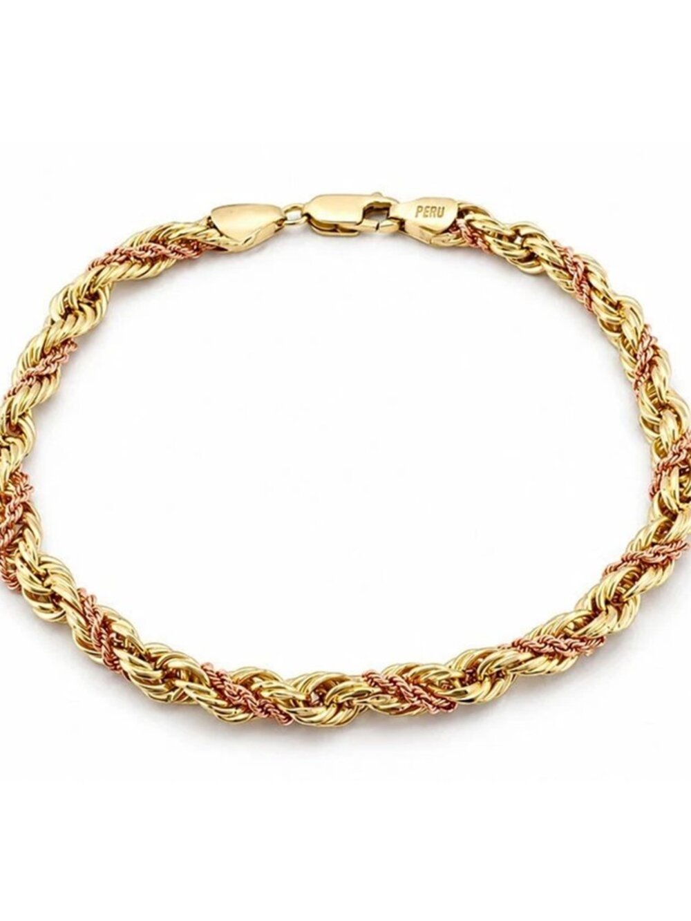 Rope Style Bracelet Solid 10k Rose & Yellow Gold